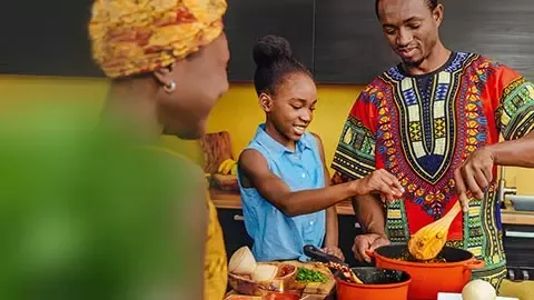 family preparing fresh food